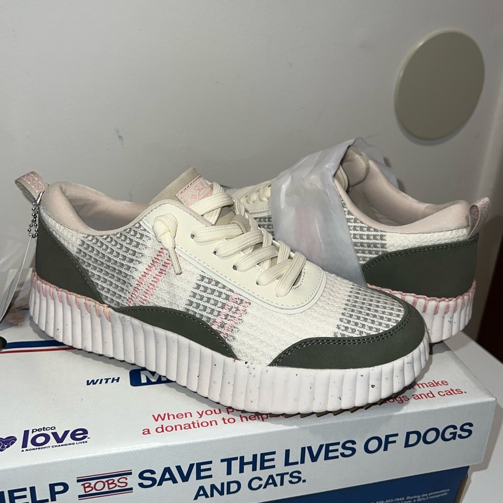 BOBS from Skechers Cream and Green Sneakers